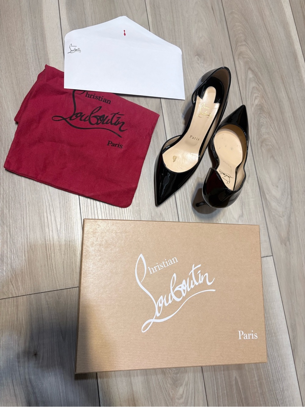 Christian Louboutin Black Patent Pointed Toe Pumps with Red Dust Bag